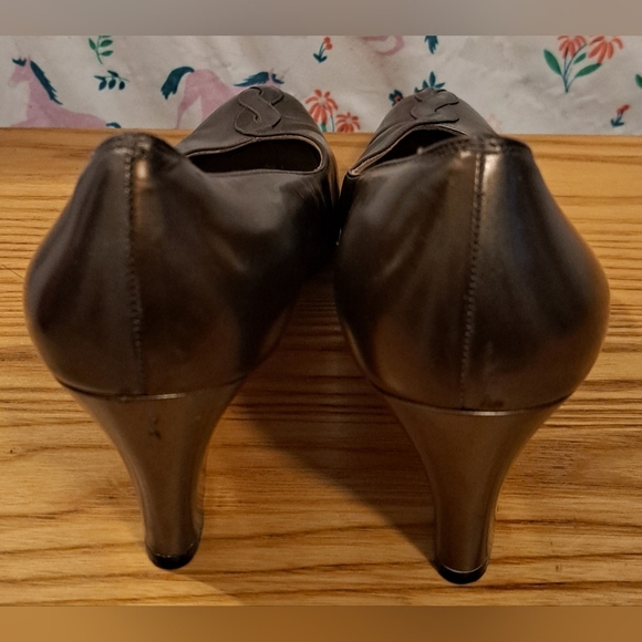 Vintage Salvatore Ferragamo Metallic Gold & Silver Boho Heel Shoe SZ 8.5AA - Picture 5 of 9